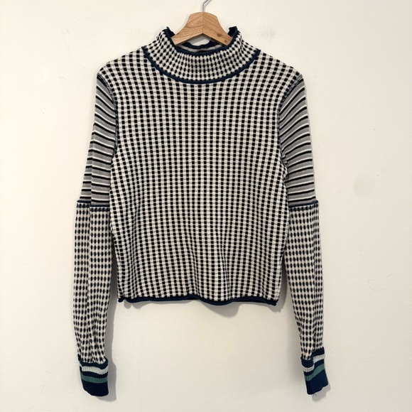 We The Free x Free People Ivory Combo Gamer Cuff Mock Neck Sweater Medium - Picture 4 of 7